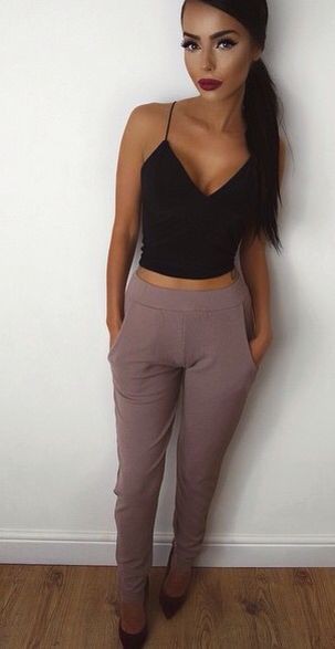 Black crop top outfit: Crop top,  Maxi dress,  black trousers,  Fashion accessory,  Casual Outfits,  Night Out Outfits  