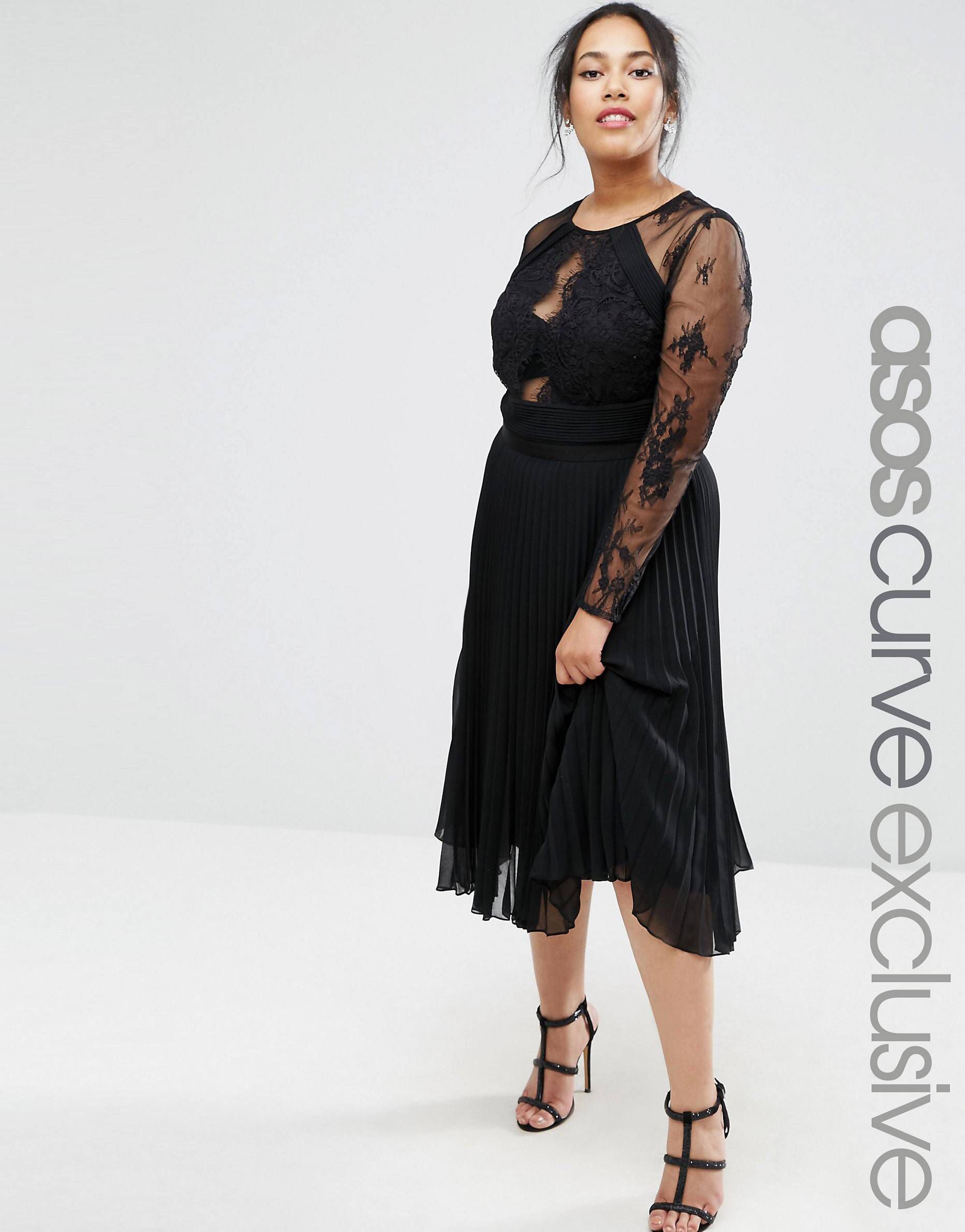 ASOS CURVE Pretty Lace Eyelash Pleated Midi Dress | ASOS Lovely Cocktail Dress For Plus Size Ladies: Plus size outfit,  Cute Cocktail Dress,  Cocktail Outfits Summer,  Cocktail Party Outfits,  Girls Outfit Plus-Size,  Plus Size Cocktail Attire,  Plus Size Party Outfits,  Cocktail Party Plus-Size  