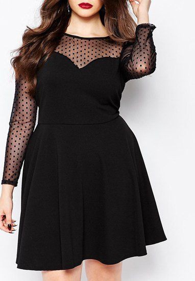 Fashionable Stylish Spherical Neck Lengthy Sleeve See-Via Pl... Stylish Cocktail Outfit For Plus-Size Girls: Plus size outfit,  Cocktail Outfits Summer,  Cocktail Dresses,  Plus Size Party Outfits,  Cocktail Plus-Size Dress,  Curvy Cocktail Dresses,  Long Sleeve  