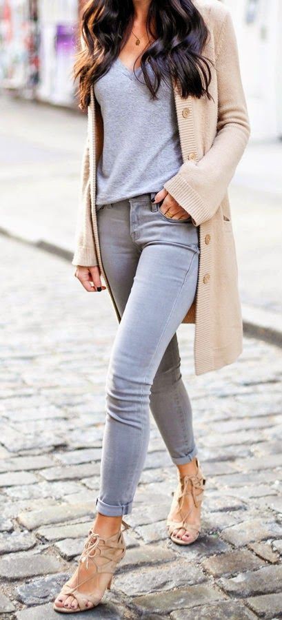 Cute outfits with grey jeans: Slim-Fit Pants,  Cashmere wool,  Casual Outfits,  Long Cardigan Outfits  
