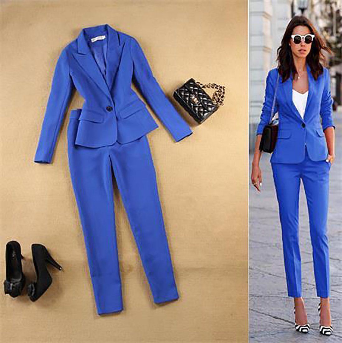 Check out these great images of womens business suit, Formal wear | Blue  Blazer Outfit Women | Blazer Outfit, Business casual, Formal wear