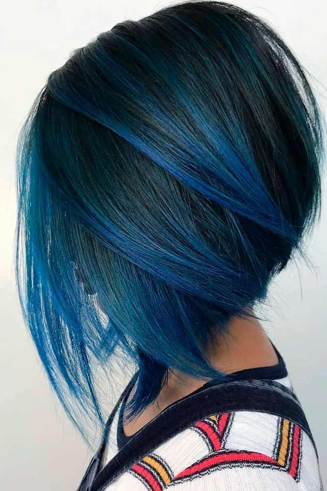 Bob haircut with blue highlights: Bob cut,  Long hair,  Brown hair,  Short hair,  Hair highlighting,  Blue hair,  Bob Hairstyles  