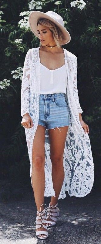 short Outfits With White Kimono | Outfits With Kimono | kimono outfits, ,