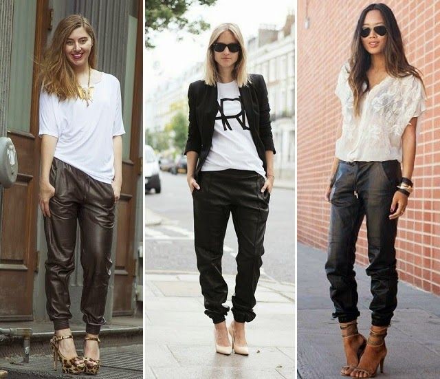 Woman And Women's Jogger Pants Outfit | Leather Jogger Outfits | Jogger ,