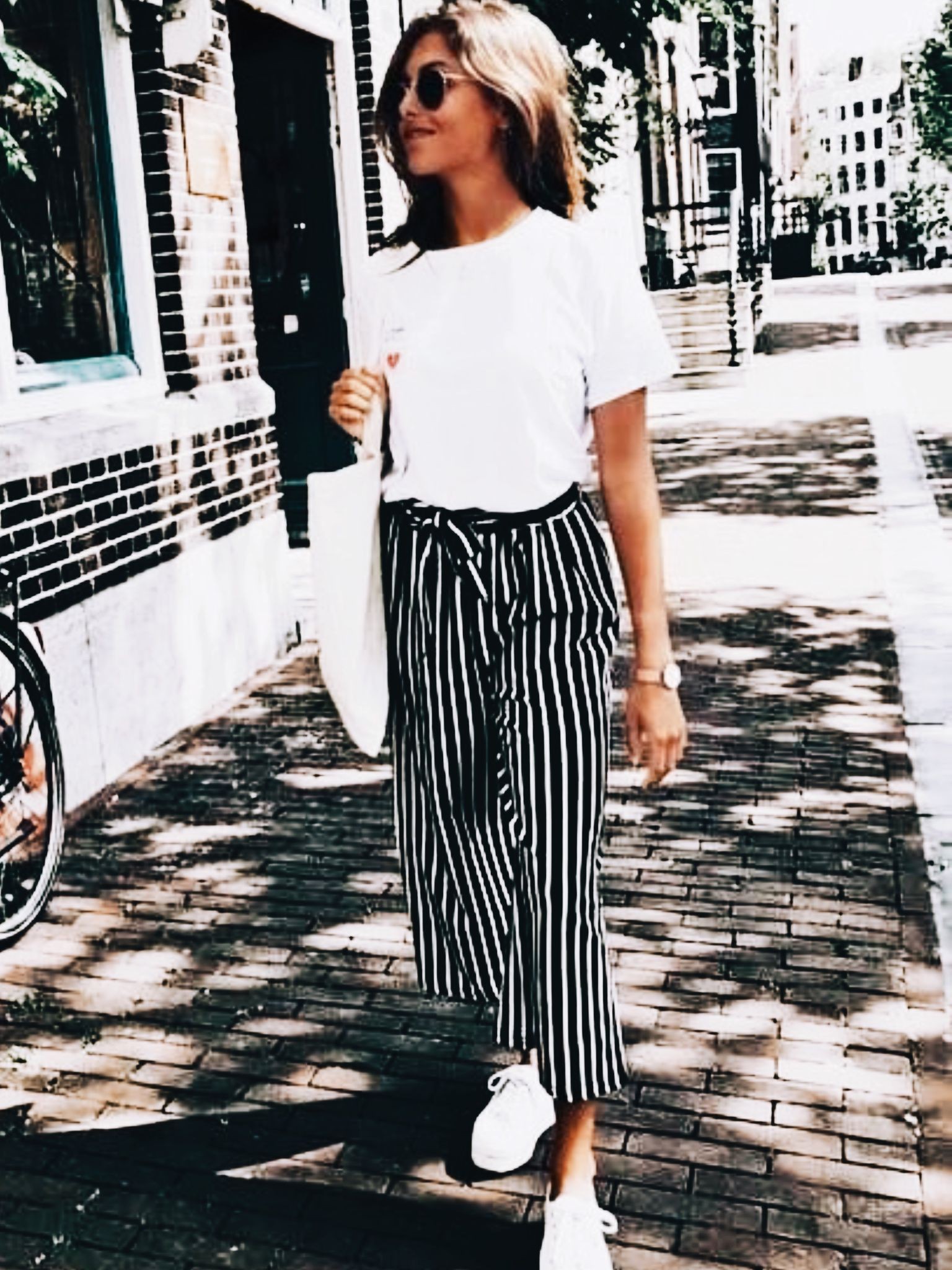 Striped trousers womens outfit, Casual wear | Striped Pant Outfit ...