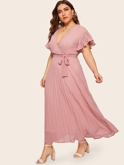 Plus Surplice Front Pleated Dress [swdress01190404206] – $50.00 Lovely ...