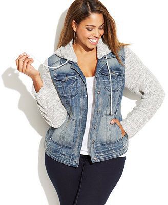 Plus size denim hoodie jacket: Denim Outfits,  Jean jacket,  Plus size outfit,  Clothing Ideas,  Casual Outfits,  Hoodie  