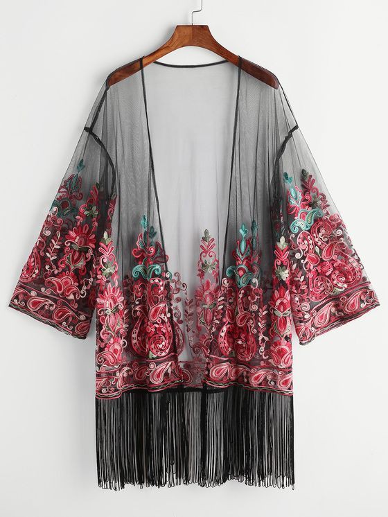 Kimono bordado con flecos, Kimono Long: kimono outfits,  Kimono Long  