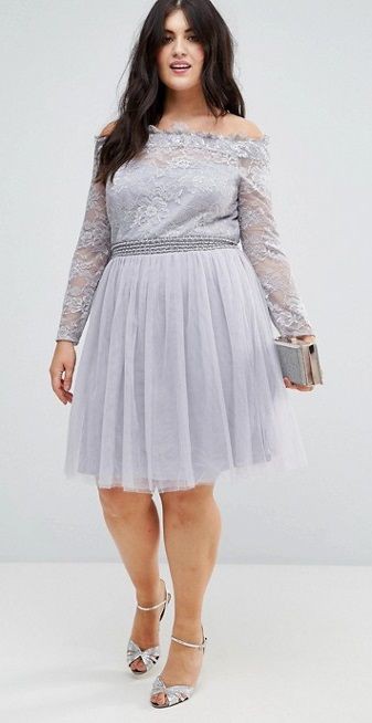 Plus Size Lace Bardot Skater Dress Fashionable Cocktail Dress For Plus-Size Girls: Cute Cocktail Dress,  Cocktail Outfits Summer,  Plus Size Party Outfits,  Cocktail Party Plus-Size  