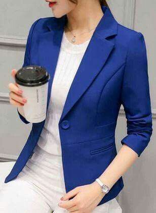 Korean classic blue suit for women: Blazer Outfit,  Suit jacket,  Formal wear,  Casual Outfits  