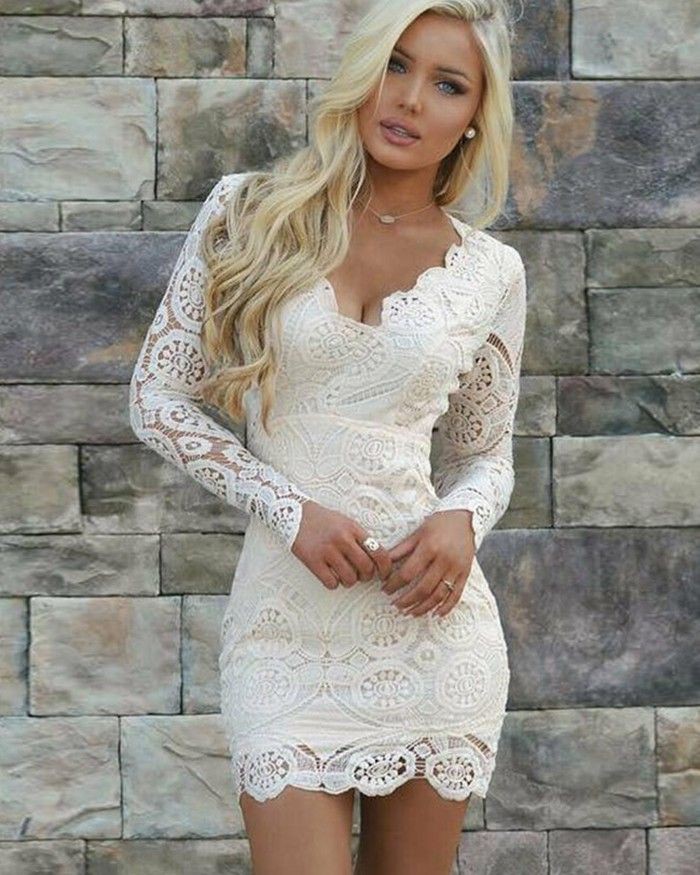 White lace long sleeve dress | Women In ...