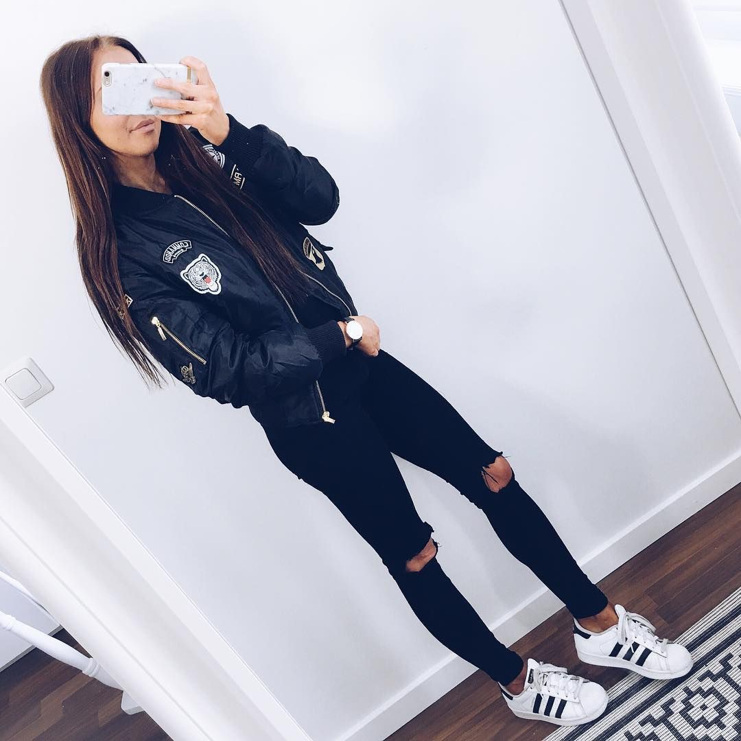 Outfits with adidas jacket, Adidas Superstar: Adidas Superstar,  School Outfits 2020  