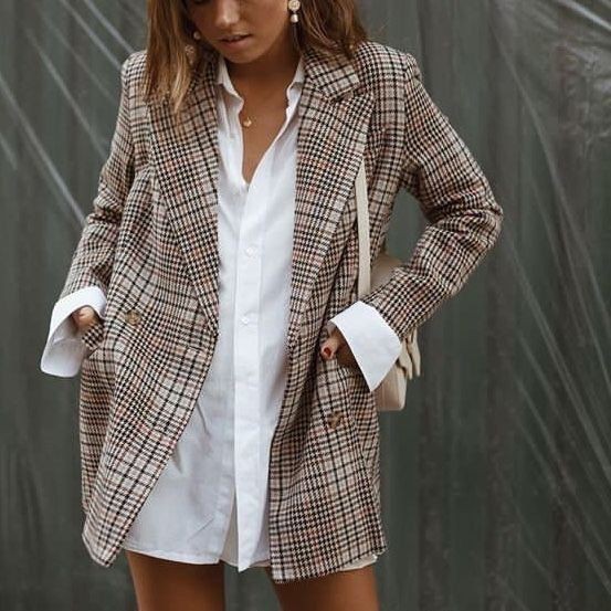 Trendy Casual Checkered Blazer Outfit: Casual Plaid Blazer Style,  Checkered Blazer Outfit,  Plaid Blazer Work Outfit,  Plaid Blazer Style,  Plaid Blazer Ideas,  Plaid Blazer Outfit  