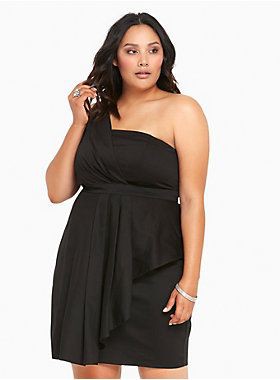 Pleated Sateen One Shoulder Dress Fashionable Cocktail Outfit For Plus Size Women: Cute Cocktail Dress,  Cocktail Dresses,  Cocktail Plus-Size Dress,  Plus Size Cocktail Attire,  Plus Size Party Outfits,  Curvy Cocktail Dresses,  Off Shoulder  
