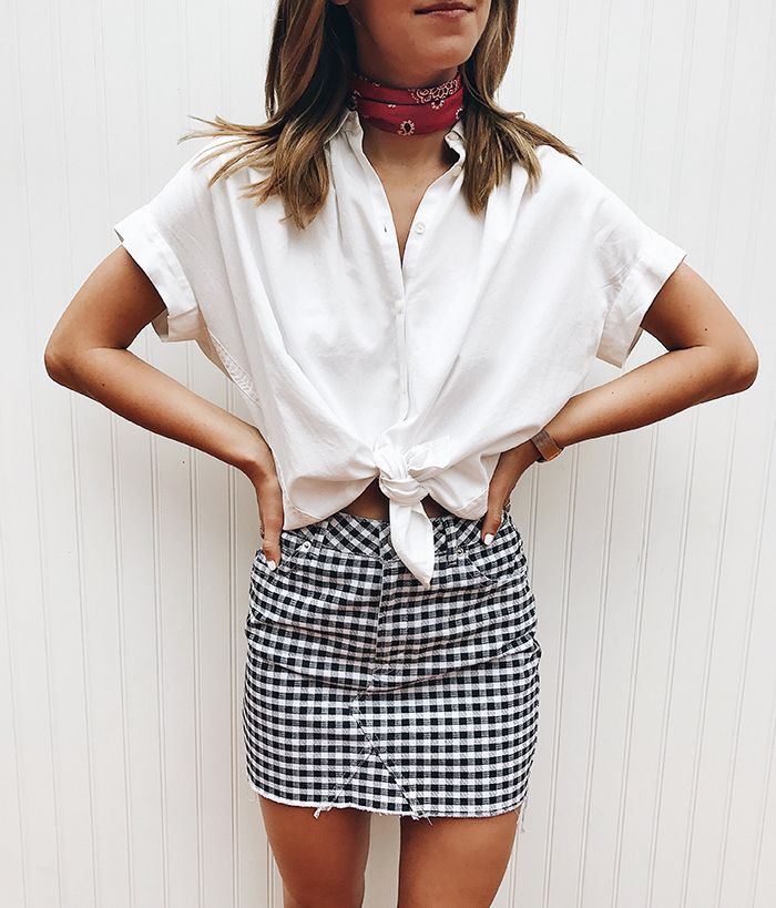 Gingham skirt outfit ideas, Dress shirt: shirts,  Casual Outfits,  Top Outfits  