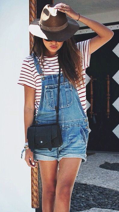 Summer Overall Outfit Ideas For Girls | Short Overall Dress: Retro style,  Casual Outfits,  Overalls Shorts Outfits,  DENIM OVERALL,  Jeans Short  