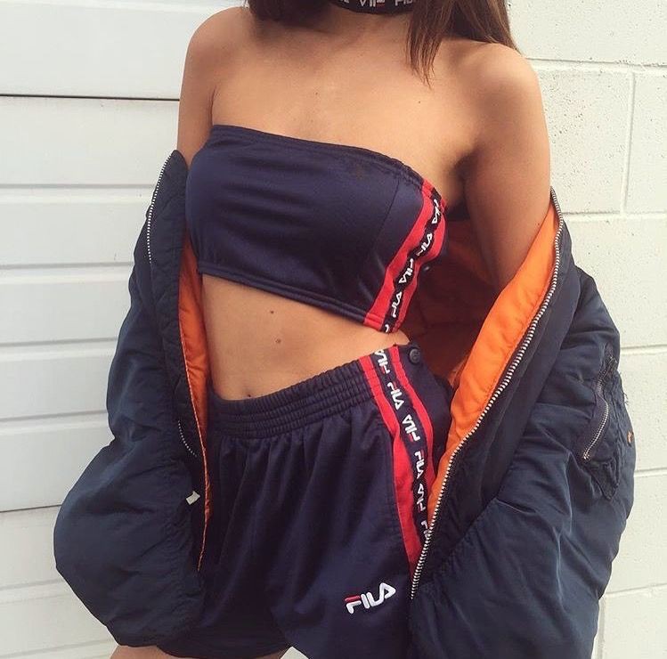 Two piece fila swimsuit, Crop top: Crop top,  Tube Tops Outfit  