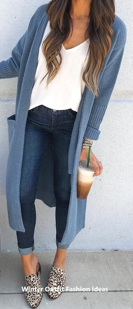 Long blue cardigan outfit, Casual wear: Casual Outfits,  Long Cardigan Outfits,  Cardigan  