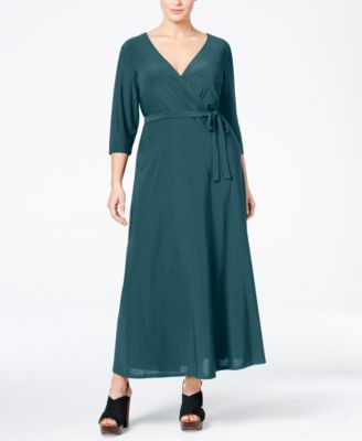 Love Squared Plus Size Faux-Wrap Maxi Dress & Reviews - Dresses - Plus Sizes - Macy's Latest Cocktail Outfit For Plus-Size Girls: Plus size outfit,  Cocktail Outfits Summer,  Cocktail Plus-Size Dress,  Plus Size Party Outfits,  Cocktail Party Plus-Size,  Curvy Cocktail Dresses,  V-Neck Belted Dress Outfits  