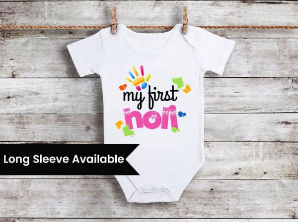 My First Holi - Full/Half Sleeve Baby Bodysuit: Romper suit  