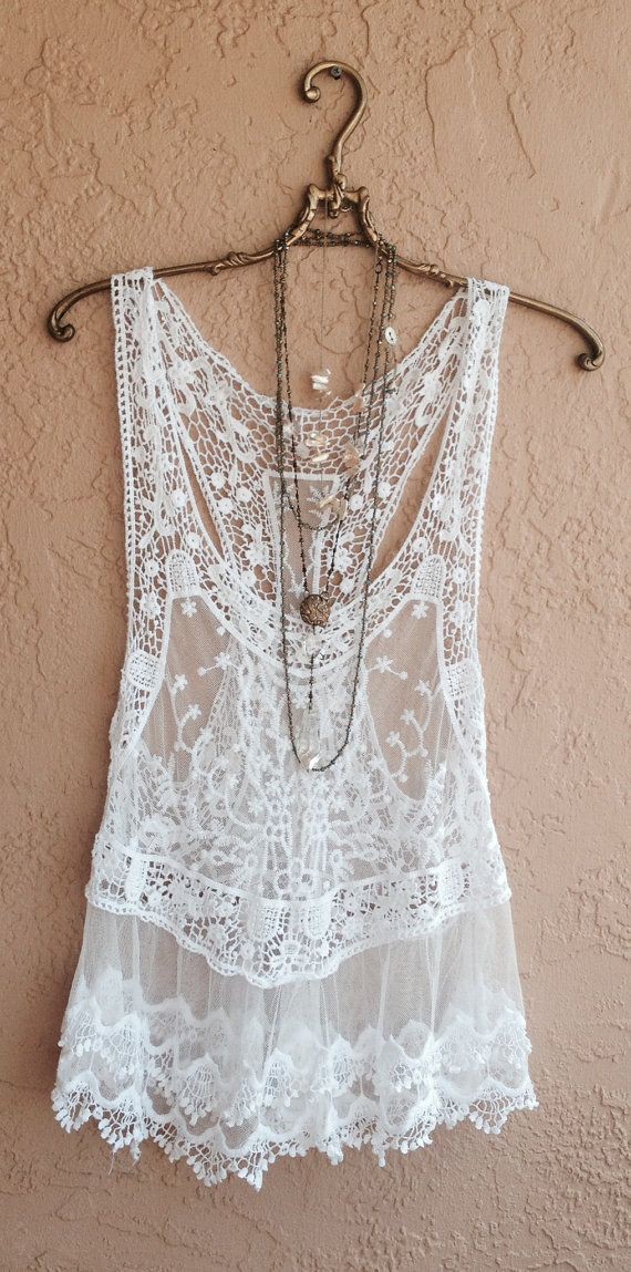 White lace tank top, sleeveless shirt, cocktail dress, wedding dress, boho chic, day dress: summer outfits,  Cocktail Dresses,  Wedding dress,  Sleeveless shirt,  day dress,  Boho Chic,  Beige Outfit  