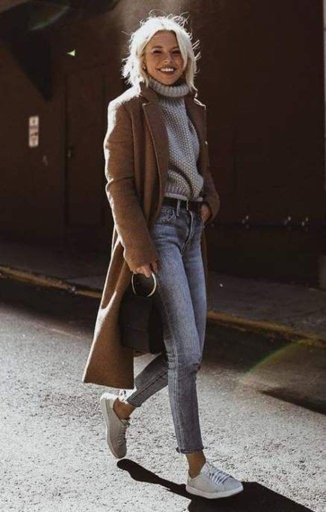 Brown colour outfit with sweater, jeans, coat: winter outfits,  Street Style,  Classy Winter Dresses,  Wool Coat  