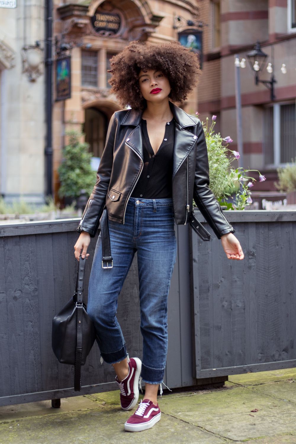 leather jacket and vans outfit