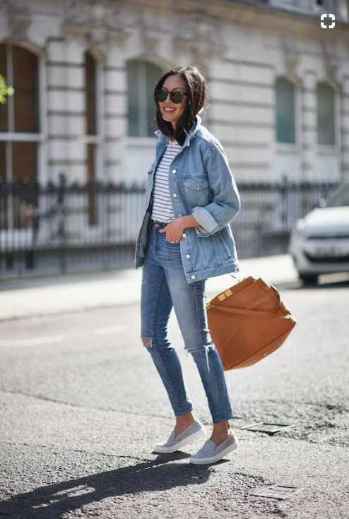 Orange colour outfit, you must try with jean jacket, jacket, jeans: Denim Outfits,  Jean jacket,  T-Shirt Outfit,  Street Style,  Orange Outfits  