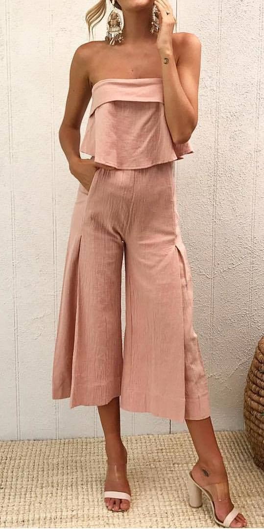 Beige and pink colour outfit, you must try with romper suit, trousers shoe: Romper suit,  Casual Outfits,  Beige Dress  