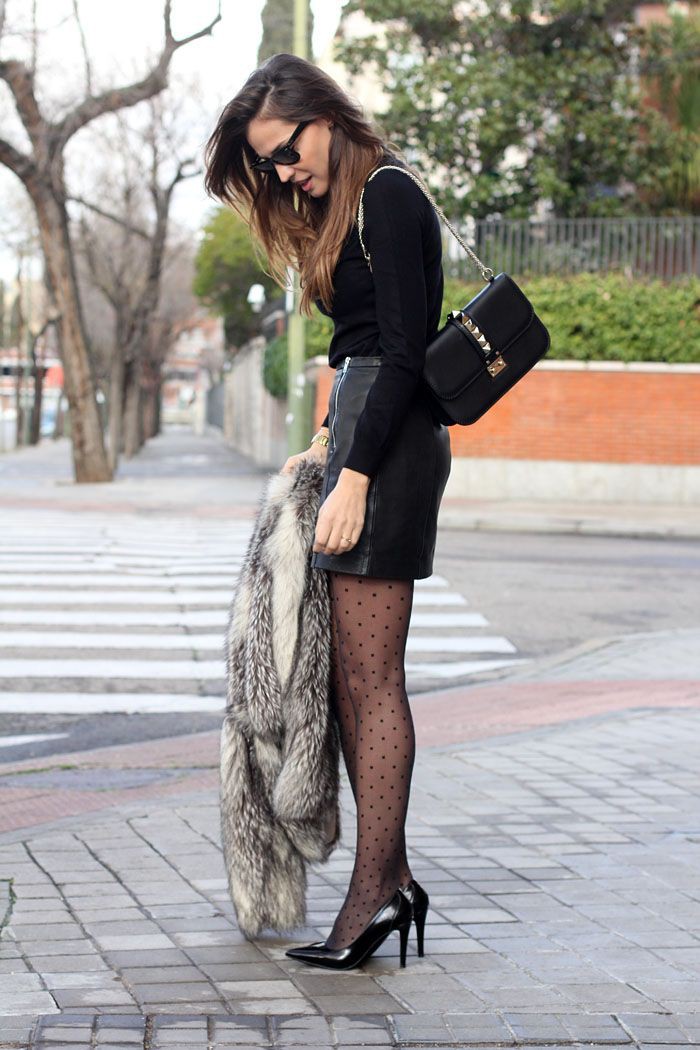 Stockings mini skirt style, street fashion: Black Outfit,  Street Style,  Mini Skirt Outfit  