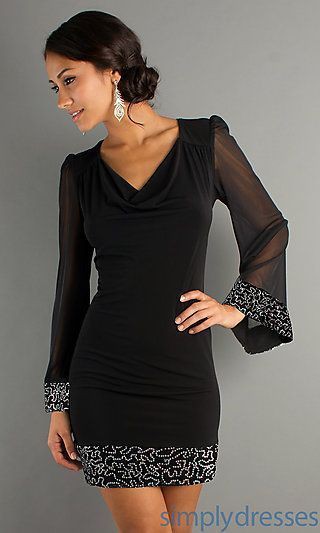 Short black dresses long sleeve | Cocktail Party Outfits | Black Outfit ...