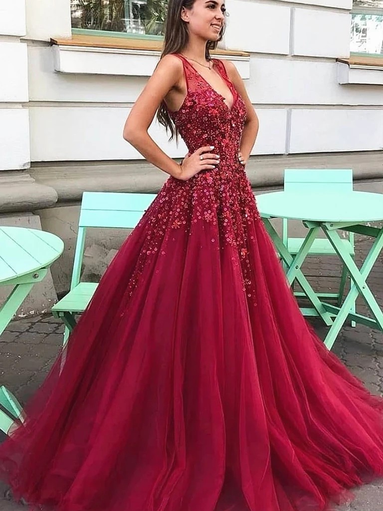 Dark Red Prom Dress Bridal Party Dress Fashion Model Bf1