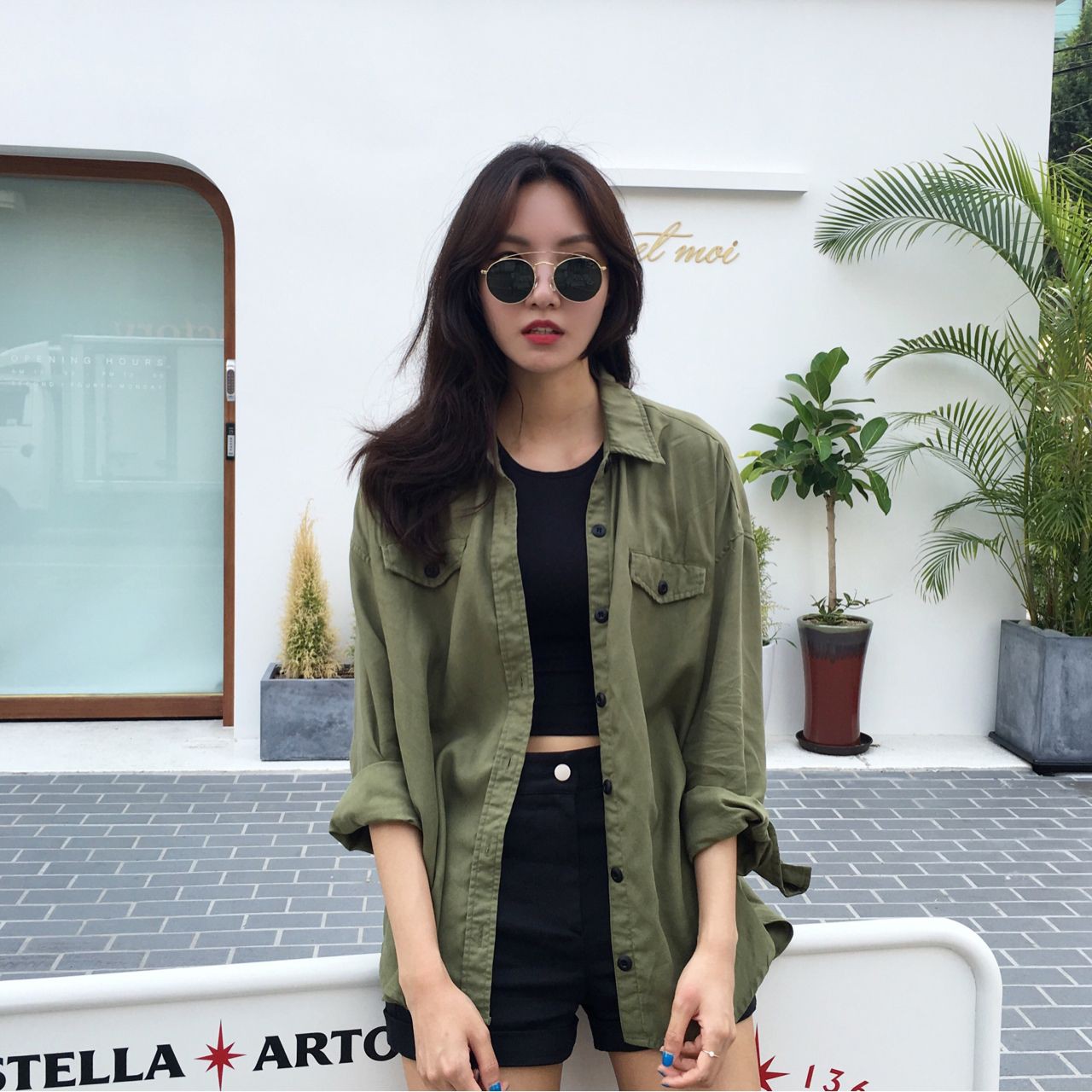 Green and khaki colour outfit ideas 2020 with trench coat, crop top, jacket: Crop top,  Trench coat,  Jacket Outfits  
