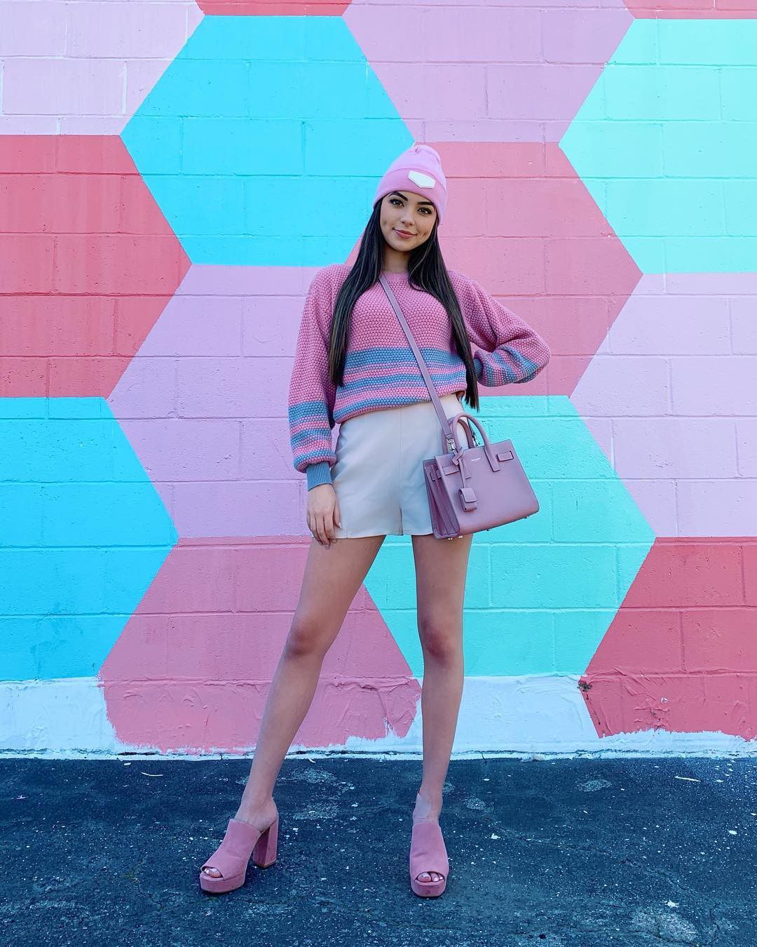 Magenta and blue shorts, jacket, denim: TikTok Star Vanessa Merrell  