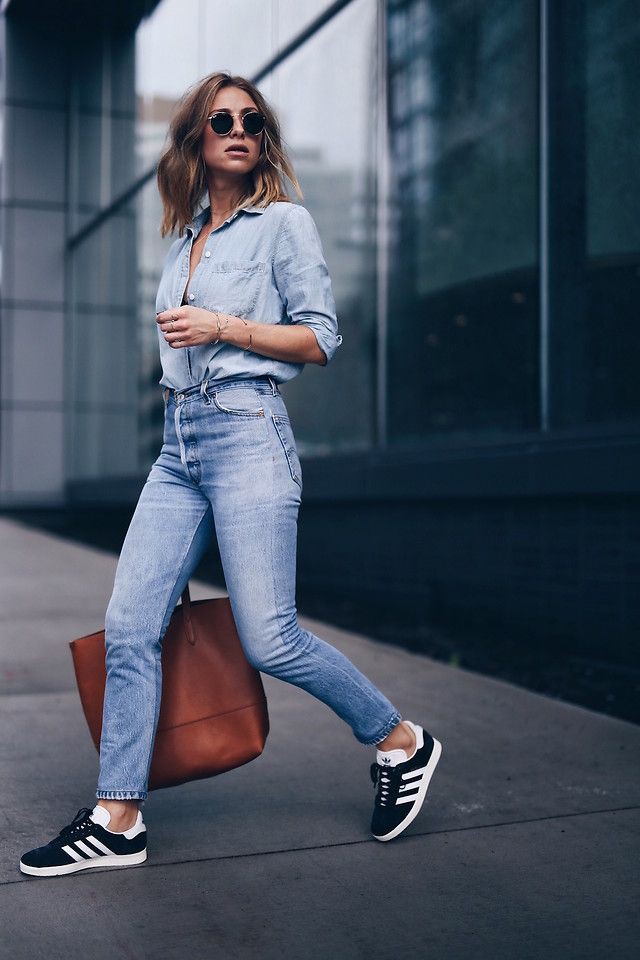 Outfit ideas adidas gazelle look, street fashion, fashion model, high rise: fashion model,  Street Style,  Cool Denim Outfits  