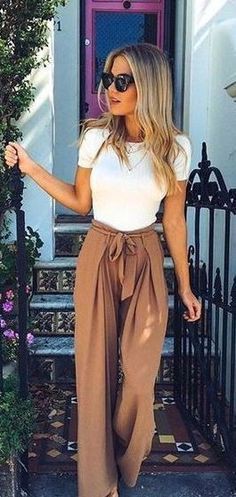 Beige and brown beautiful clothing ideas with trousers, shorts: Beige And Brown Outfit,  Pant Outfits,  Beige Trousers  