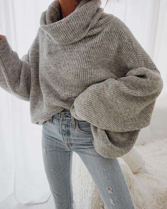 Oversized turtleneck sweater and jeans outfit: winter outfits,  Polo neck,  Levi Strauss & Co.,  Classy Winter Dresses  