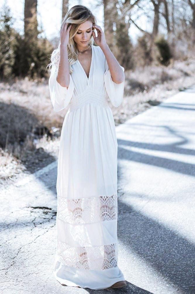 Bohemian white long dress for women: party outfits,  Maxi dress,  White Outfit,  Boho Chic  