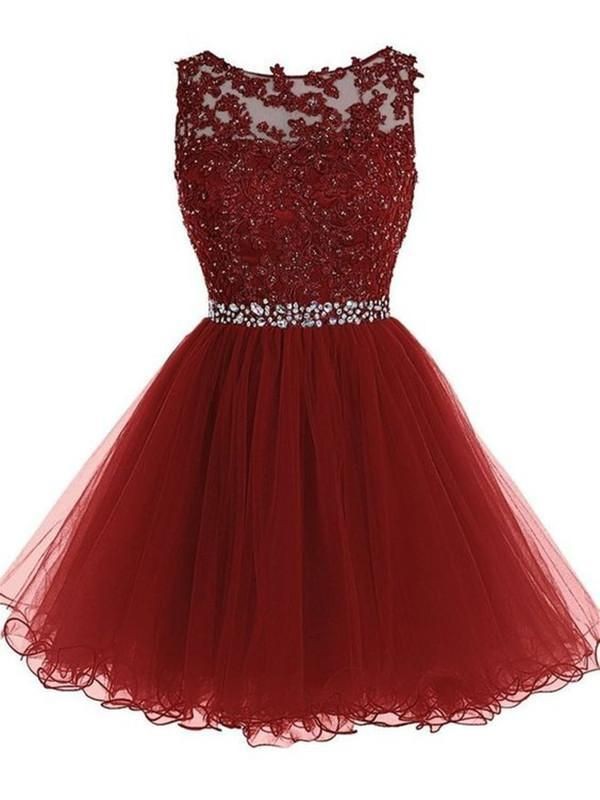 Short maroon prom dresses bridal party dress, strapless dress ...