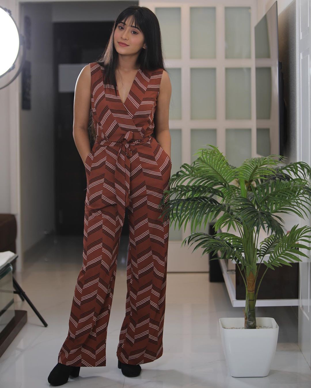 brown outfit stylevore with dress, sexy legs, attire ideas: Brown Outfit,  Shivangi Joshi Instagram  