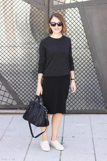 Black pencil skirt sneakers, street fashion, pencil skirt | Classy ...