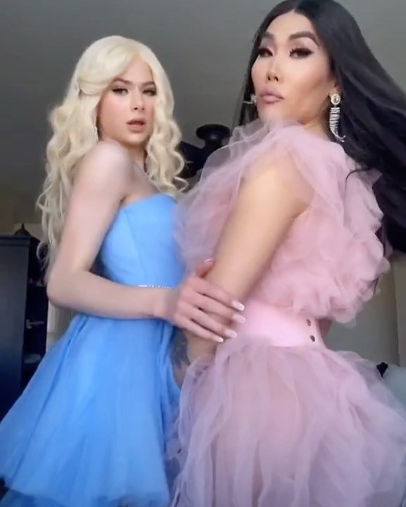 White and pink cocktail dress, in blond hairs: Cocktail Dresses,  White And Pink Outfit,  Jake Warden TikTok  