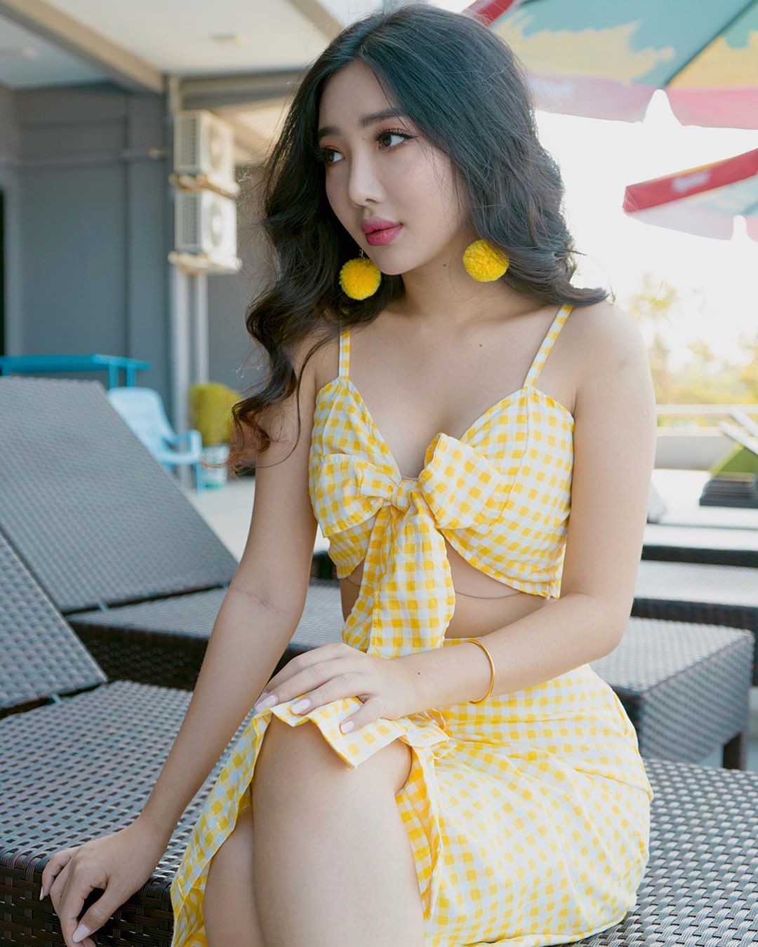 yellow matching dress with bikini, female thighs, hot legs picture: Gravure idol,  Instagram girls,  Yellow Bikini  