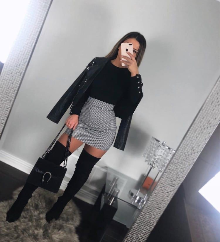 Black and white dresses ideas with leggings, jacket, tights: Boot Outfits,  Black And White Outfit  