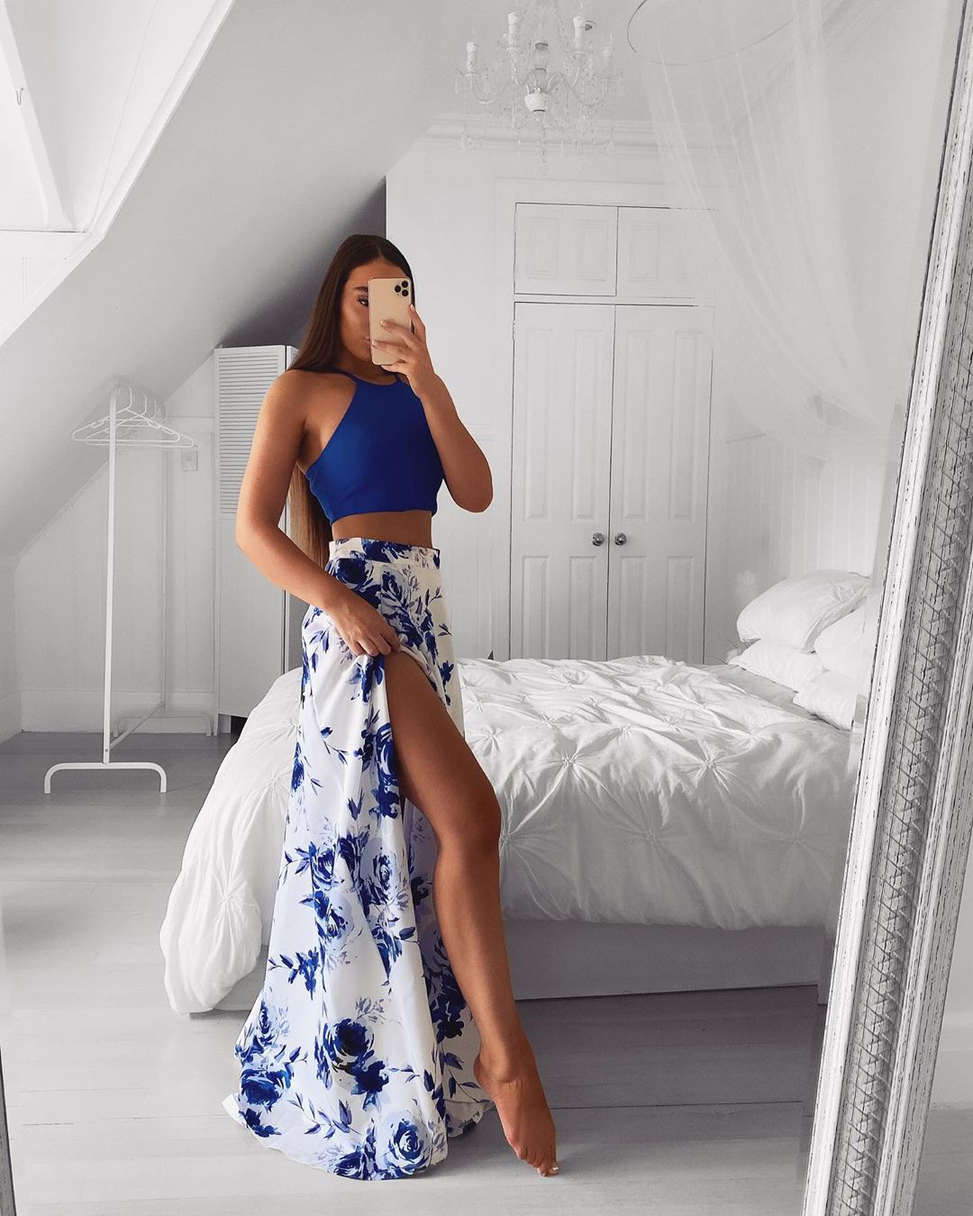 White and blue dress, gown, outfit ideas | Emma Spiliopoulos Instagram