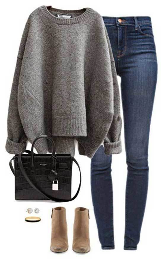 Outfit 36: Denim Outfits,  winter outfits,  Casual Outfits,  Beige Denim,  Beige Sweater  