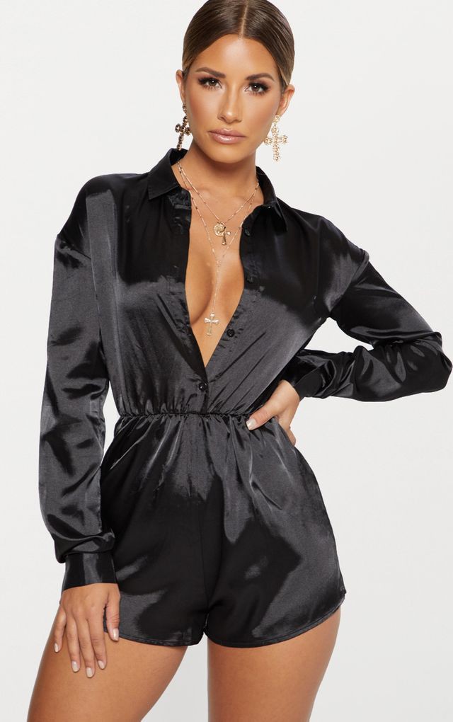 Outfit Pinterest black satin playsuit, jumpsuits & rompers, romper suit: summer outfits,  Romper suit,  Black Outfit  