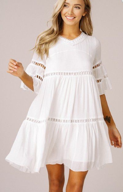 Trendy clothing ideas white babydoll dress, cocktail dress, bell sleeve, day dress: Cocktail Dresses,  party outfits,  Bell sleeve,  White Outfit,  day dress  