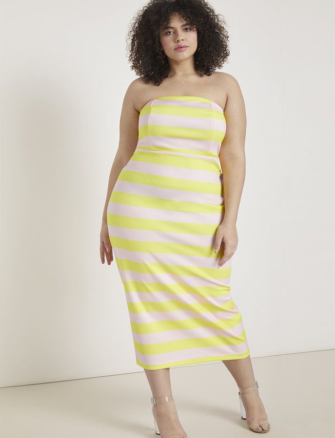 Yellow outfit ideas with strapless dress, cocktail dress: Cocktail Dresses,  Strapless dress,  fashion model,  Maxi dress,  day dress,  Plus size outfit,  yellow outfit  