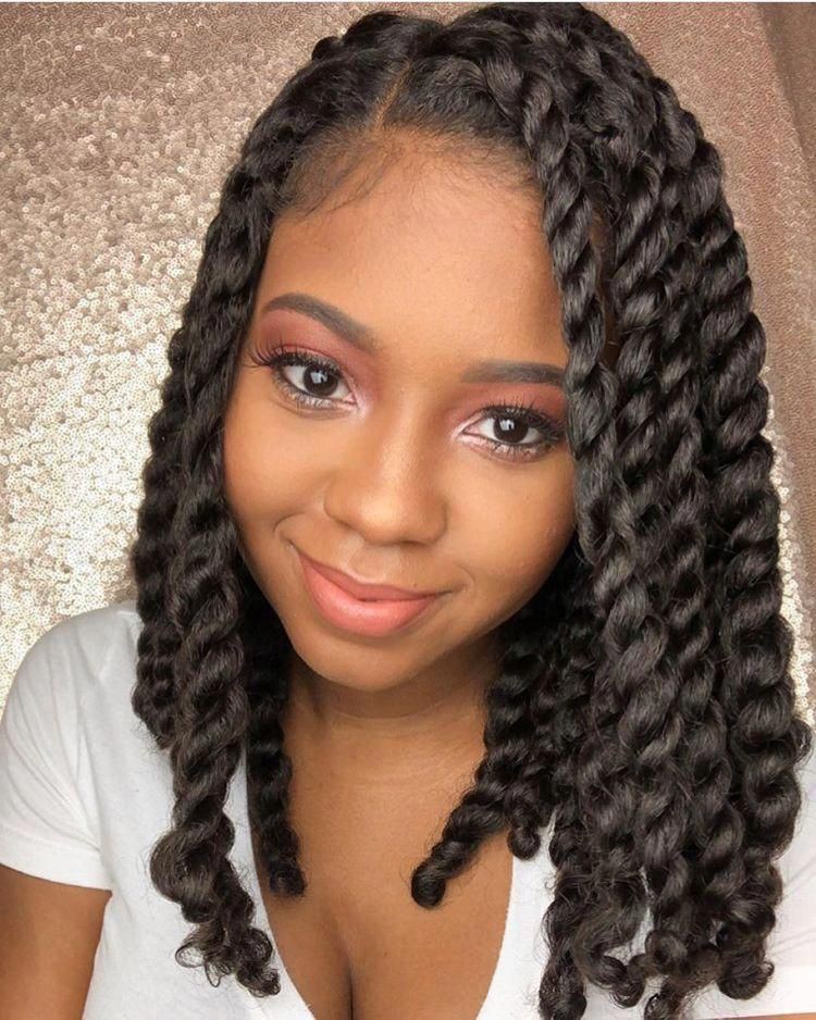 Image of Long blunt cut with braids curly hair